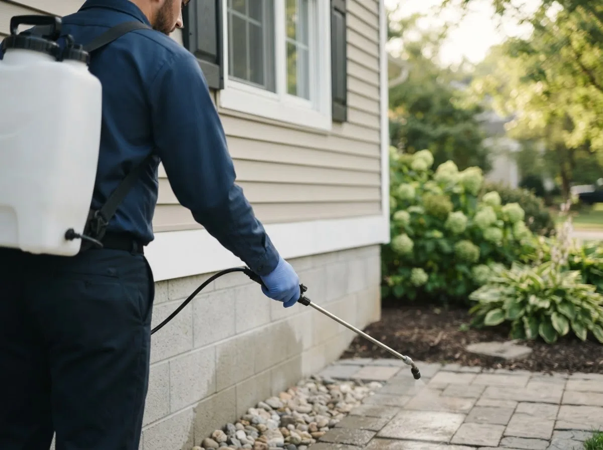 Pest control technician inspecting a home in Almond, NC